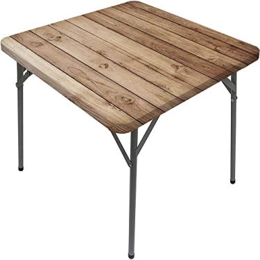 Imagem de CESGFC Toalha de mesa de madeira, estampa de textura de prancha de madeira, borda elástica, capa de mesa de jantar interna/externa, adequada para mesa quadrada de 112 x 111 cm