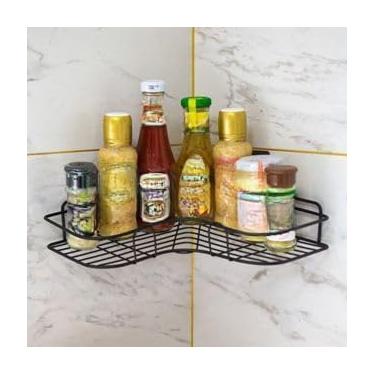 Imagem de Kit 4 Suporte Prateleira Porta Shampoo de Canto Com Adesivo Organizador Multiuso Preto(1 Canto)