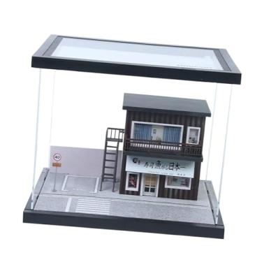 Imagem de YIJU Vitrine de carro em escala 1/64, diorama de loja de rua em miniatura com luz, à prova de poeira, caixa organizadora de armazenamento