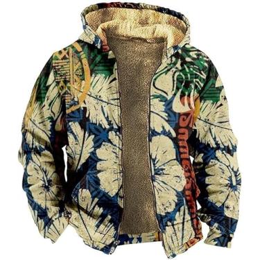 Imagem de Moletom Com Capuz Com Zíper De Lã Para Homens - Flores Abstratas Com Estampa De Jaquetas Quentes Com Capuz Casaco Casual De Manga Comprida Moda Moletom Masculino Engrossado Top, As Shown, 4XL