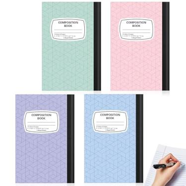 Imagem de Gersoniel 4 cadernos de composição para canhotos pequenos A5 Cadernos de composição pautados em mármore universitário, diário de 21 x 14,8 cm para canhotos, escritores, estudantes, presente de escrita