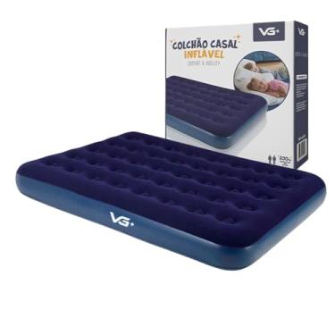 Imagem de Colchão Casal Inflável com Bomba Manual e 2 Travesseiros Resistente Camping Viagem VG Plus