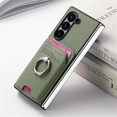 Imagem de Capa para Galaxy Z Fold6, carteira magnética de couro removível com suporte para cartão (para Galaxy Z Fold6/Verde)