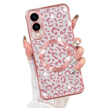Imagem de Fiyart Capa projetada para Samsung Galaxy S25 EAGG, compatível com MagSafe Cheetah Print Plating Proteção da câmera com glitter magnético transparente leopardo para mulheres meninas telefone bumper 17