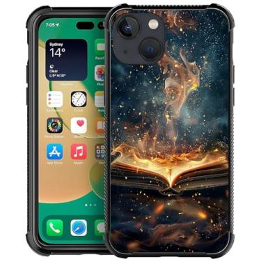 Imagem de CARLOCA Capa compatível com iPhone 13, livro de imagens, estampa de chama mágica, design moderno para meninas, à prova de choque, antiarranhões, capa traseira rígida de policarbonato para iPhone 13
