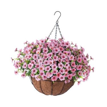 Imagem de Bothyi Flores artificiais penduradas em cesta, centro de mesa de flores, plantador pendurado para, sacada, decoração de casa, Rosa