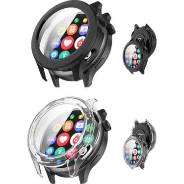Imagem de Pacote com 2 capas para Xiaomi Watch S4, protetor de tela NOUKAJU Smart Watch, película de vidro temperado 9H integrada, PC rígido, fácil de instalar, capa protetora para Xiaomi Smartwatch S4 (preto +