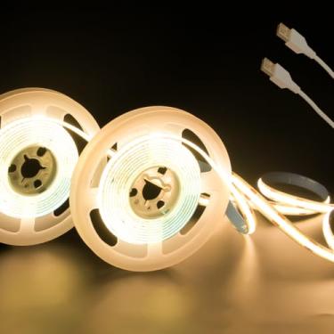 Imagem de Aclorol Fita de LED COB 5V 1,5 m, 640 LEDs, luz de fundo de LED branco quente com cabo USB de 1 m, fita de luz flexível sob o armário para sala de estar, guarda-roupa, prateleiras, espelho, decoração
