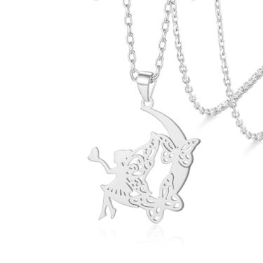 Imagem de VASSAGO Colar de fadas para adolescentes em aço inoxidável com pingente de borboleta e lua, presente para mulheres, filha, irmã, Adjustable, Aço inoxidável, Sem Pedra Preciosa