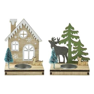 Imagem de Ipotkitt 2 peças, 2 estilos, castiçal de madeira com tema natalino, tealight, árvore de madeira, cervo, floco de neve, castiçal para artesanato faça você mesmo, festa de casamento, decoração de mesa