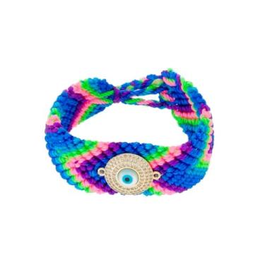 Imagem de PULSEIRA AJUSTÁVEL OLHO GREGO MACRAMÊ TONS DE AZUL MADREPÉROLA ZIRCÔNIAS DANNA