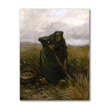 Imagem de LXURY Van Gogh. Mulher levantando batatas. Reprodução de pinturas famosas. Arte de parede em tela Van Gogh Pôsteres e impressões. Imagem para decoração de casa 50 x 65 cm sem moldura