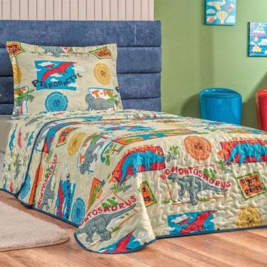 Imagem de Cobre Leito Infantil Menino Dinossauro Estampado Dupla Face 2 Peças Te