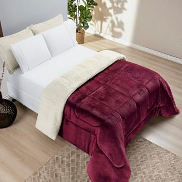 Imagem de Kit Coberdrom + Jogo de Lençol Solteiro 400 fios 3 Peças Edredom Dupla Face Cobertor Pele de Carneiro Macio (Vinho)