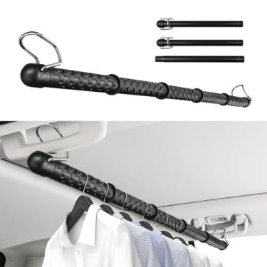 Imagem de 2 cabides ajustáveis para carro de 71 a 155 cm — 2 tipos de instalação, varão para roupas de carro com anéis e alças de borracha antiderrapantes, barra de cabide de caminhão para a maioria dos