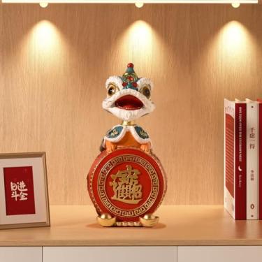 Imagem de Escultura de dança de leão chinês, estatuetas colecionáveis, decoração de mascote, armário de vinho, decoração de mesa de entrada, presente de estátua de abertura e inauguração de casa (verde)