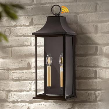 Imagem de AIBISOD Luzes de parede externas grandes do crepúsculo ao amanhecer de 53 cm para casa, luminárias externas do crepúsculo ao amanhecer iluminação externa com vidro, arandelas marrons impermeáveis para