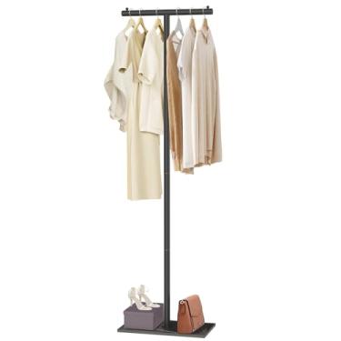 Imagem de Suporte de metal em forma de T, cabideiro moderno com base de laje de pedra, suporte independente de roupas de 152 cm, adequado para boutiques, entrada, quarto, sala de estar, corredor, (60,6 preto)