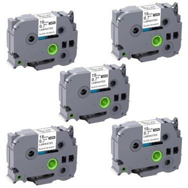 Imagem de Pacote com 5 fitas de etiquetas TZE 241 TZ 18 mm compatível com Brother P-Touch Etiquetadora TZe241 TZ241 Fita laminada branca, para Ptouch PTD400 PTD410 PT-D600 PT-D610BT PT-P700 PTP750W
