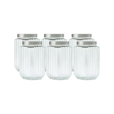 Imagem de Kit 6 Potes Grande Clássico Quadrado Fileto 2,5lt Organizador Multiuso (Cinza)