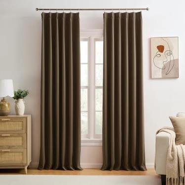 Imagem de Cortinas blackout marrons 332 polegadas de comprimento, 3,4 m de altura, pregas extralongas para sala de estar, cortinas térmicas plissadas, painéis para casa, hotel, escritório, 101,6 cm L x 335,3 cm