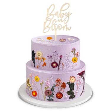 Imagem de Nuanchu Enfeite de bolo Baby in Bloom tema floral flores silvestres chá de bebê revelação de gênero decorações de bolo festa anúncio de nascimento