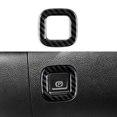 Imagem de Acabamento de anel de botão de freio de estacionamento eletrônico de fibra de carbono ABS para Chevy Silverado 2019-2025 | para GMC Sierra 1500 2500 3500 HD 2019-2021 acessórios de decalque