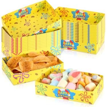 Imagem de 24 bandejas de papel de esponja amarela para alimentos, bandeja colorida com tema de recife de coral, descartável, montada, lanches, pratos, recipientes de comida de festa, suporte de doces