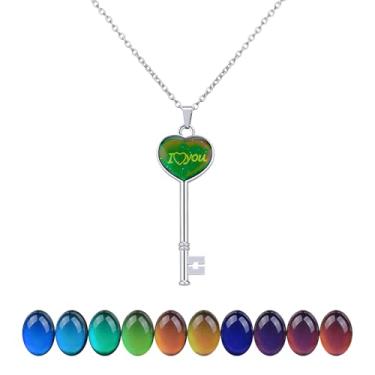 Imagem de AINILOVE Colar com sensor de temperatura que muda de cor, amor, coração, borboleta, golfinho, lua, estrela, humor para mulheres, anel de pedras preciosas, presentes de festa de aniversário, Adjustable