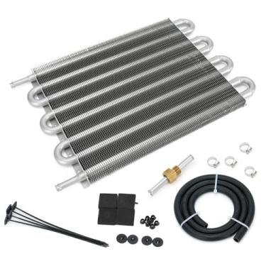 Imagem de Kit universal de radiador de óleo de transmissão de 5/40.6 cm, tubo de 8 passagens de liga de alumínio e prata de barbatana