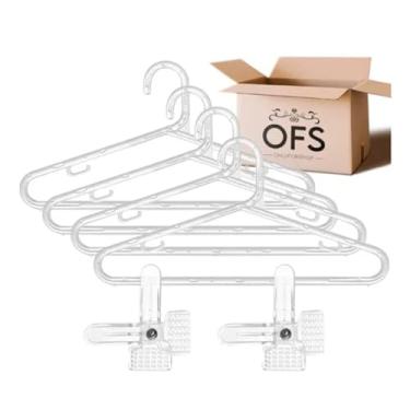 Imagem de Kit 10 Cabides Acrílico Transparente Tradicional Fino + 5 Presilhas para Roupas – Closet, Guarda-Roupa e Loja