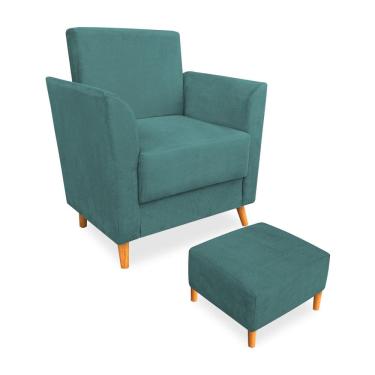 Imagem de Poltrona de Amamentação com Puff Flavia Suede Azul Turquesa - Pallazio