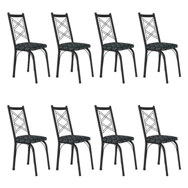 Imagem de Kit 8 Cadeiras de Cozinha Delaware Estampado Mosaico Silver Pés de Ferro Preto - Pallazio