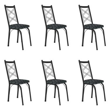 Imagem de Kit 6 Cadeiras de Cozinha Delaware Estampado Mosaico Silver Pés de Ferro Preto - Pallazio