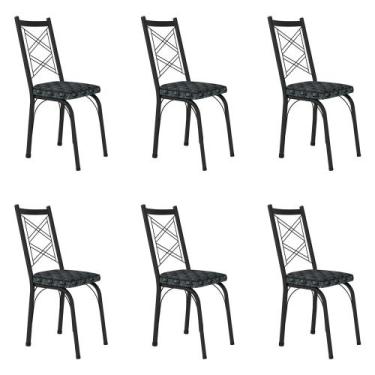 Imagem de Kit 6 Cadeiras de Cozinha Delaware Estampado Mosaico Silver Pés de Fer