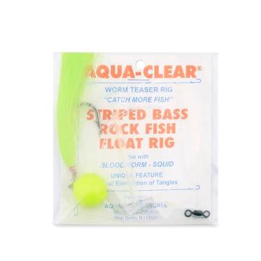 Imagem de Aqua-Clear, Blood Worm Teaser Rig, Listrado/Rockfish/Drum, 7/0 Nickel Octopus Hook, AFW Swivel, 27.2 kg / 27.2 kg Grand Slam Mono, T-Standoff, Chrtrse Float, Chrtrse Hair
