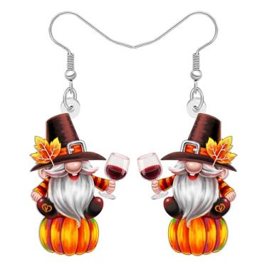 Imagem de DALANE Brincos pendentes de acrílico para mulheres, design de peru e abóbora, colheita de outono, gnomos, presentes para amantes de gnomos, Medium, Acrílico Aço inoxidável, Sem pedra preciosa