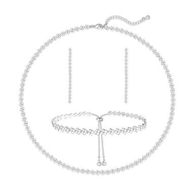 Imagem de Luxval Conjunto de colar de tênis para mulheres delicados conjuntos de colar e brincos de prata esterlina brincos lineares de diamante pulseiras de tênis joias de casamento para noiva conjuntos de