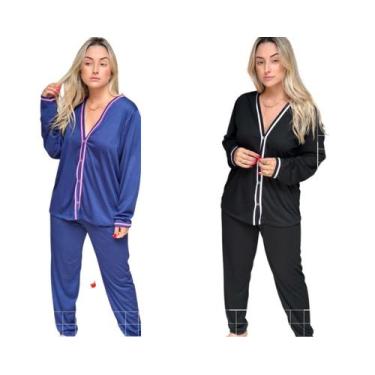 Imagem de Kit 2 Conjuntos Pijamas Adulto Feminino Aberto Longo Inverno - Nannami