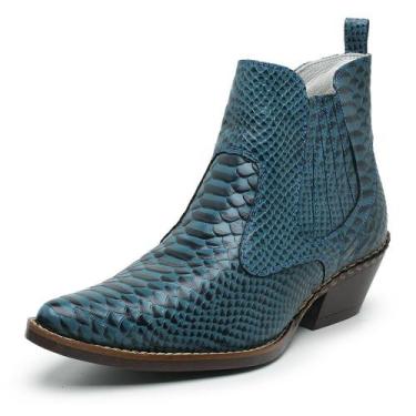 Imagem de Bota Botina Masculina Country Bico Fino Anaconda Azul De Couro JNA SHO