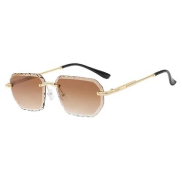 Imagem de Óculos de sol sem aro da moda, feminino, masculino, com corte, retrô, sem armação, proteção UV400 (dourado, degradê, chá)