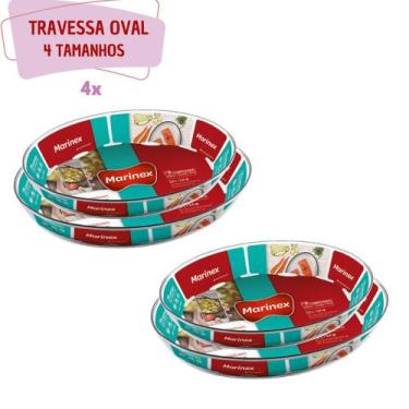 Imagem de 4 Travessas Grande Vidro Oval 2 Tamanhos Marinex 3,2L + 4L - NADIR FIG