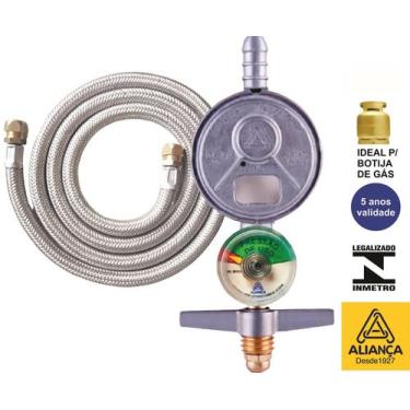 Imagem de Kit 2m Mangueira Metálica Dako Registro 505Visor Aliança gas - ALIANÇA