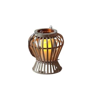 Imagem de Lanterna de bambu tradicional de vime, tecida à mão, decoração de mesa para festivais, ambiente doméstico, fotografia(Type C+Light)