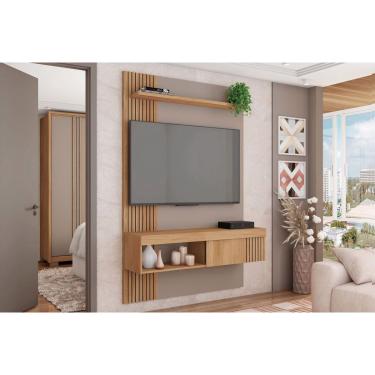 Imagem de Rack Bancada c/ Painel p/ TV até 45 Pol Jade Ripada 120x183cm Buriti/Fendi - Caemmun