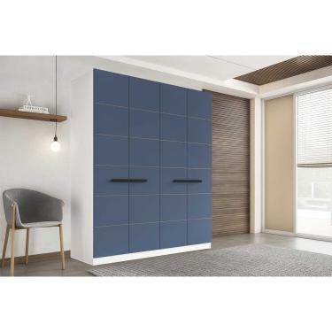 Imagem de Guarda Roupa 4 Portas e 4 Gavetas Lisboa Branco/Azul - Politorno