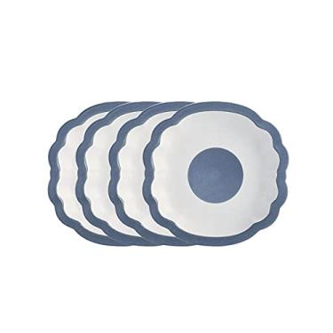 Imagem de Pratos de sobremesa, pratos de jantar de porcelana durável, estilo japonês, 20 cm, criativos sob o esmalte, pratos de cerâmica para servir bife, macarrão, peixe e pratos de aperitivo (conjunto de 4