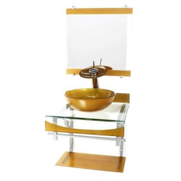 Imagem de Gabinete Vidro 40Cm Banheiro Curvado Duplo Pc Cuba Redonda - Cubas E G