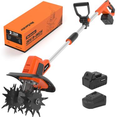 Imagem de MAXLANDER Cultivador Sem Fio De 20 V, Elétrico Jardim 9 Polegadas Com 48 Dentes Aço, Motocultivador Alimentado Por Bateria 360 Rpm Para Jardinagem, 4,0 Ah E Carregador Incluídos