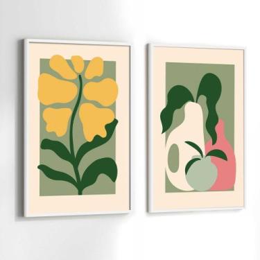 Imagem de Conjunto Quadros Decorativos com Moldura Cozinha Floral Frutas Kit 2 Q